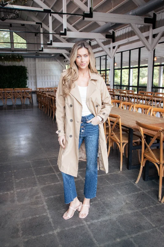 Travel JacketsJanice Long Solid Trench Coat, Light Tan