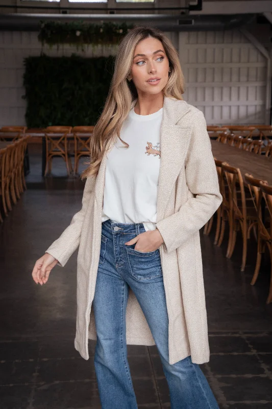 Designer JacketsLeticia Herringbone Wool Blend Coat, Tan