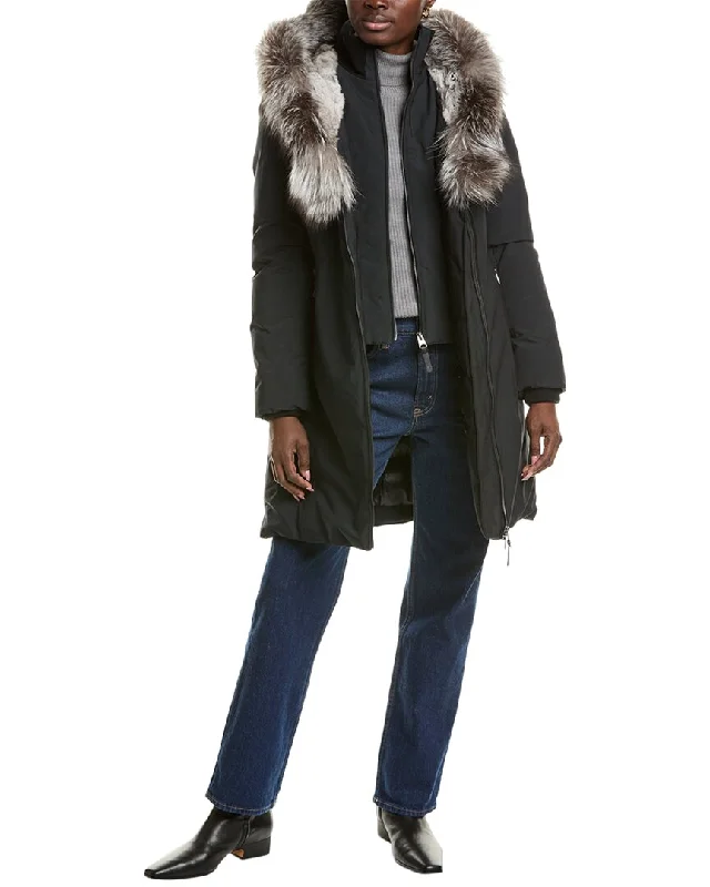 Hooded JacketsMackage Trish Leather-Trim Down Coat