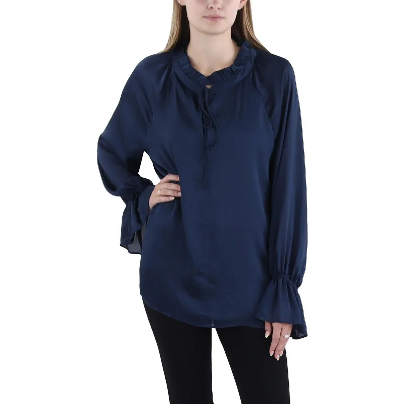 Elie Tahari Womens Ruffle Neck Front Tie Pullover TopPulloverwide