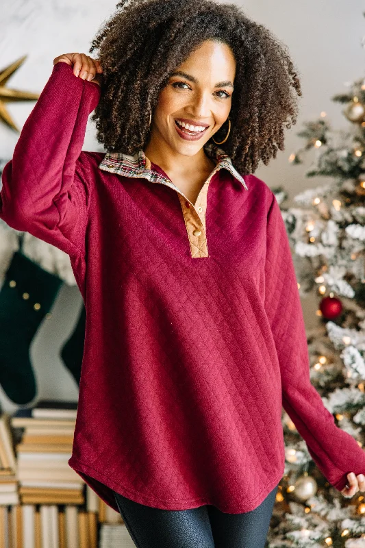 Out And About Wine Red Quilted PulloverPullovercrisp